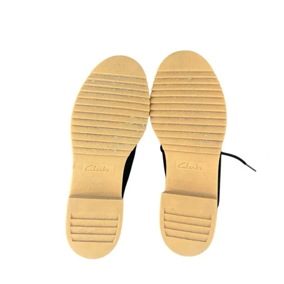 Clarks Eden Women's Size 9 Black Mid Lace Chunky Leather Loafer Shoes - Picture 6 of 7